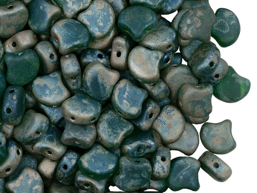 Ginko Beads 7.5x7.5x3.4 mm, 2 Holes, Chrysolite Rembrandt Matte, Czech Glass