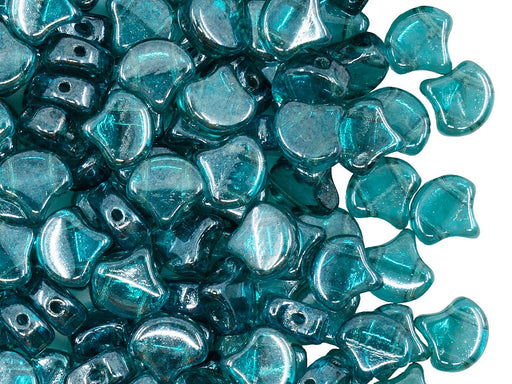 Ginko Beads 7.5x7.5x3.4 mm, 2 Holes, Aquamarine Beige Luster, Czech Glass