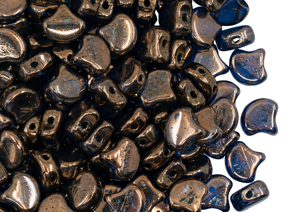 30 pcs Ginko Beads 7.5x7.5x3.4 mm, 2 Holes, Aquamarine Vega Luster, Czech Glass