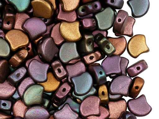 Ginko Beads 7.5x7.5x3.4 mm, 2 Holes, Crystal Purple Iris Gold, Czech Glass