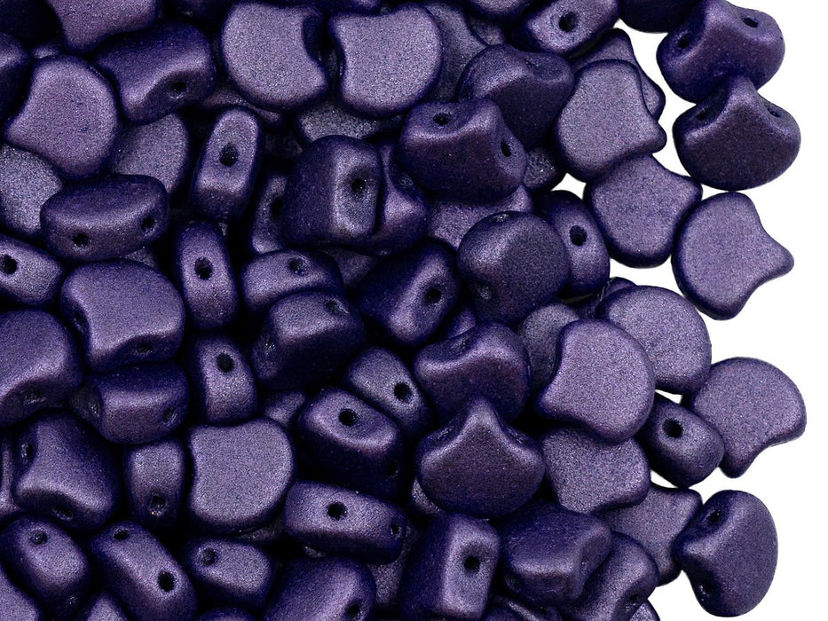 Ginko Beads 7.5x7.5x3.4 mm, 2 Holes, Jet Metallic Matte Purple, Czech Glass