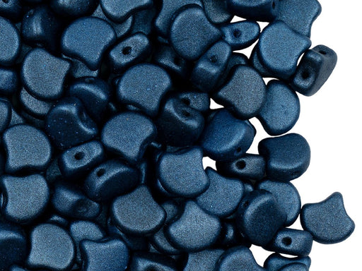 Ginko Beads 7.5x7.5x3.4 mm, 2 Holes, Jet Metallic Matte Blue, Czech Glass