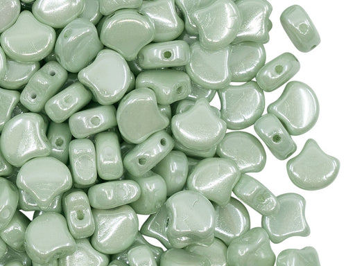 Ginko Beads 7.5x7.5x3.4 mm, 2 Holes, Chalk Light Green Luster, Czech Glass