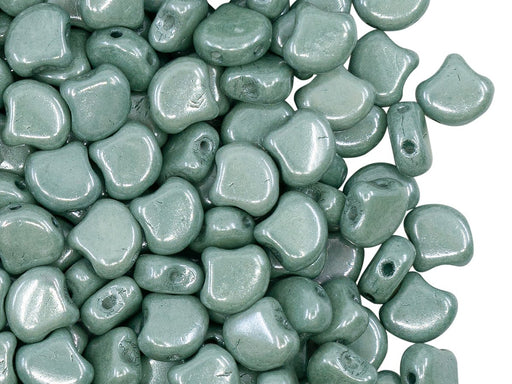 Ginko Beads 7.5x7.5x3.4 mm, 2 Holes, Chalk Teal Luster, Czech Glass