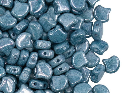 Ginko Beads 7.5x7.5x3.4 mm, 2 Holes, Chalk Blue Luster, Czech Glass