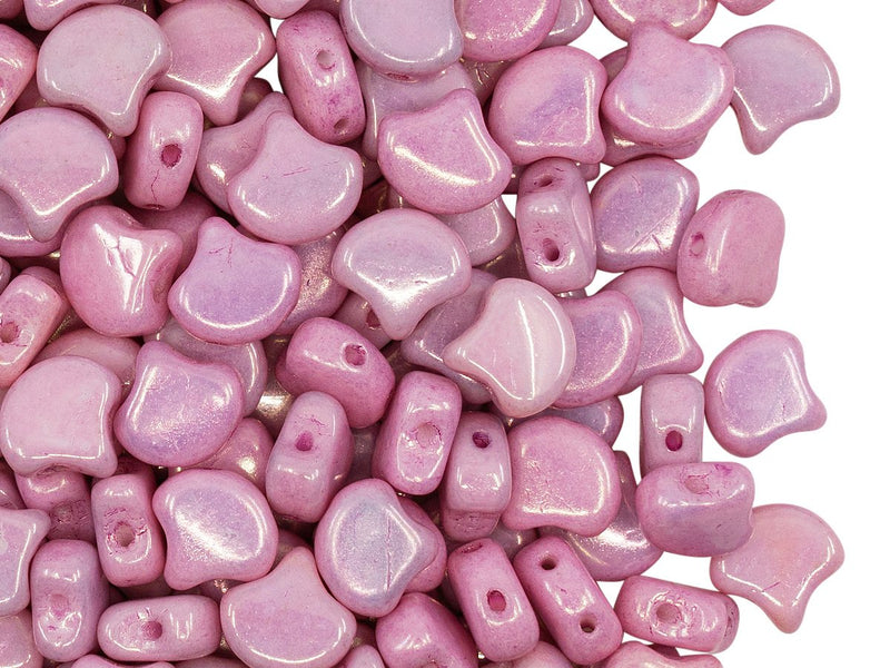 Ginko Beads 7.5x7.5x3.4 mm, 2 Holes, Chalk Lilac Luster, Czech Glass