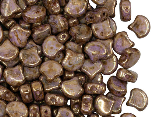 Ginko Beads 7.5x7.5x3.4 mm, 2 Holes, Chalk Senegal Brown Purple, Czech Glass