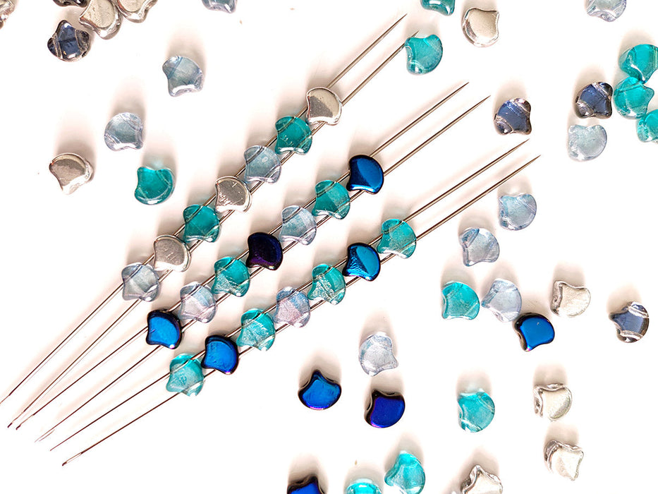 30 pcs Ginko Beads 7.5x7.5x3.4 mm, 2 Holes, Mix Blue Silver, Czech Glass