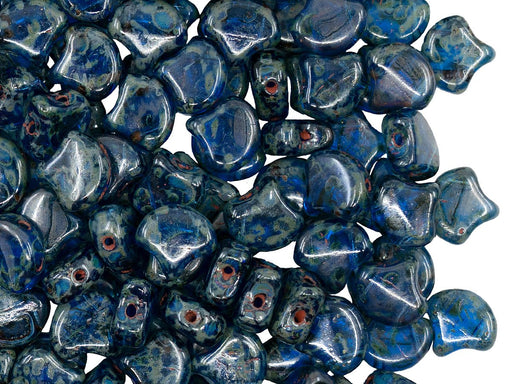 Ginko Beads 7.5x7.5x3.4 mm, 2 Holes, Sapphire Travertine, Czech Glass