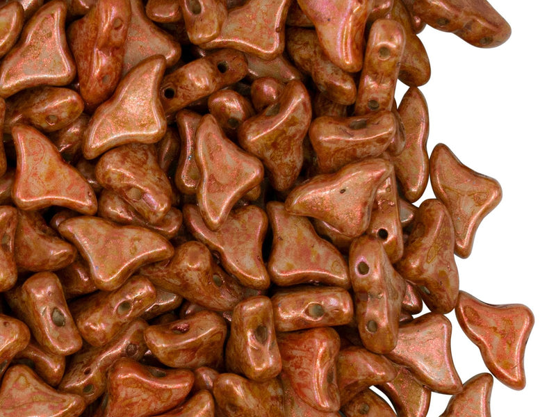 Helios® par Puca® Beads 10x6 mm, 2 Holes, Opaque Salmon Spotted, Czech Glass