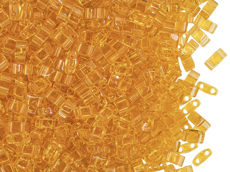5 g Half Tila Beads 5x2.3x1.9 mm, 2 Holes, Transparent Light Topaz, Miyuki Japanese Beads