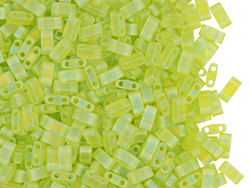 5 g Half Tila Beads 5x2.3x1.9 mm, 2 Holes, Transparent Chartreuse AB Matted, Miyuki Japanese Beads