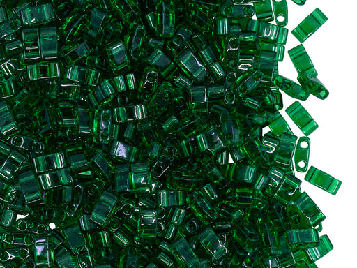 5 g Half Tila Beads 5x2.3x1.9 mm, 2 Holes, Transparent Green, Miyuki Japanese Beads