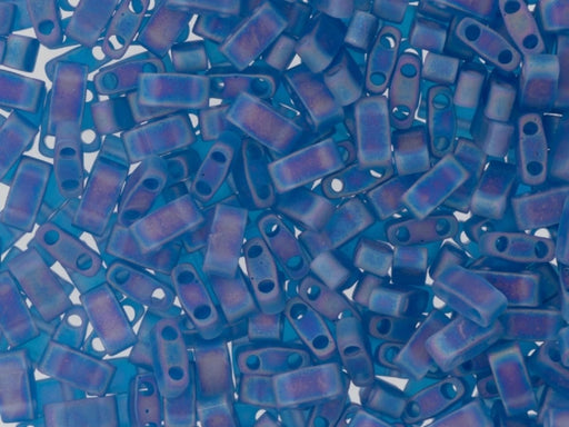 Half Tila Beads 5x2.3x1.9 mm 2 Holes Transparent Blue Matted Capri AB Miyuki Japanese Beads Blue Multicolored