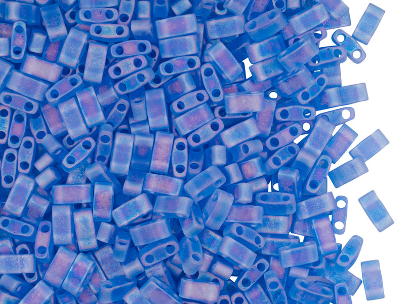 5 g Half Tila Beads 5x2.3x1.9 mm, 2 Holes, Transparent Sapphire Matted AB, Miyuki Japanese Beads