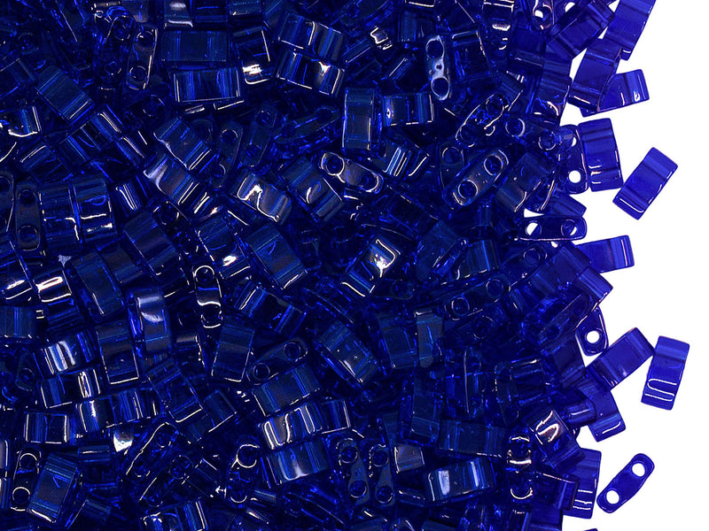 5 g Half Tila Beads 5x2.3x1.9 mm, 2 Holes, Transparent Cobalt, Miyuki Japanese Beads