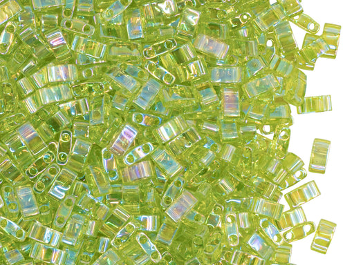 5 g Half Tila Beads 5x2.3x1.9 mm, 2 Holes, Transparent Chartreuse AB, Miyuki Japanese Beads