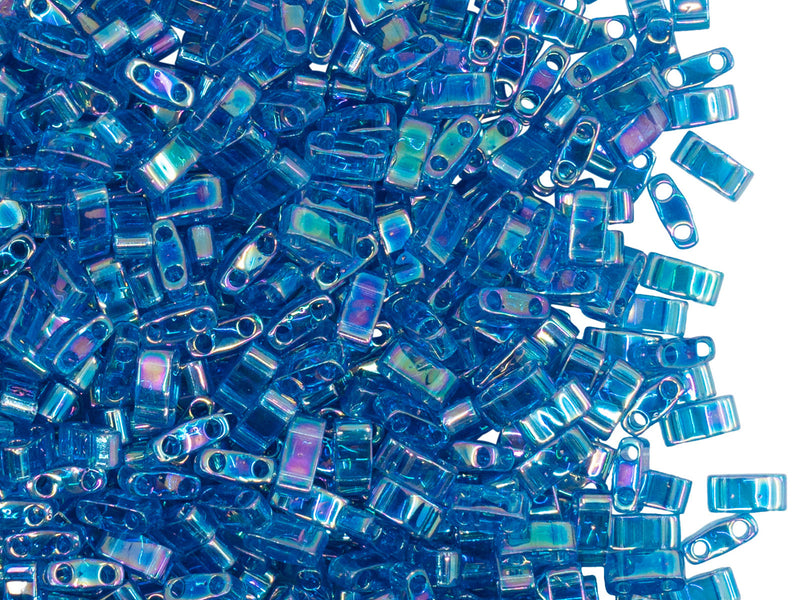 5 g Half Tila Beads 5x2.3x1.9 mm, 2 Holes, Transparent Blue Capri AB, Miyuki Japanese Beads