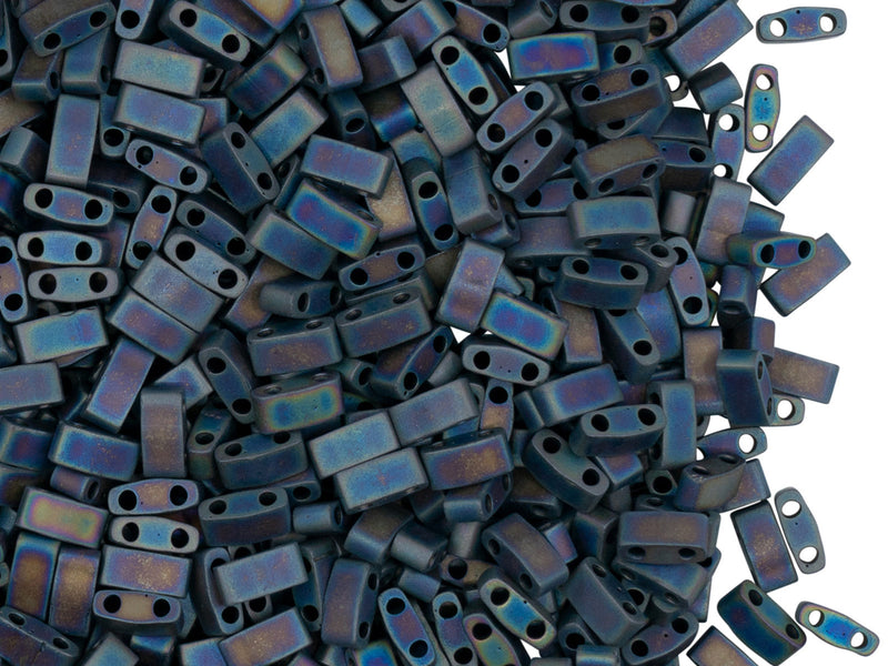 5 g Half Tila Beads 5x2.3x1.9 mm, 2 Holes, Matted Multi Iris, Miyuki Japanese Beads