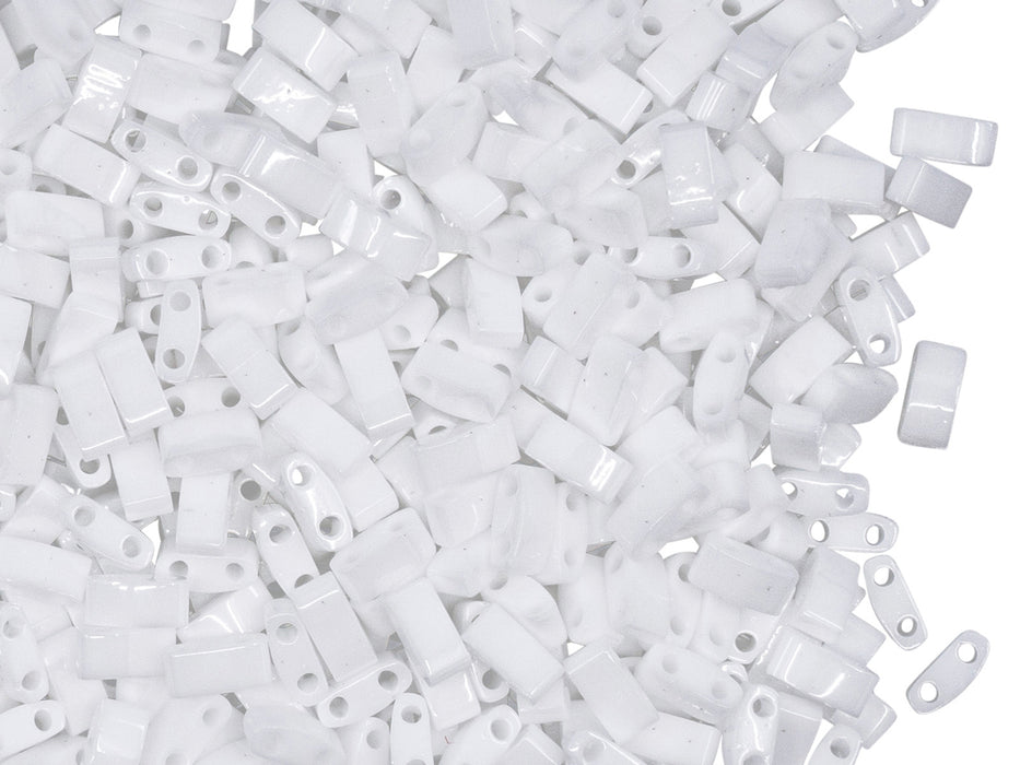 5 g Half Tila Beads 5x2.3x1.9 mm, 2 Holes, Opaque White, Miyuki Japanese Beads
