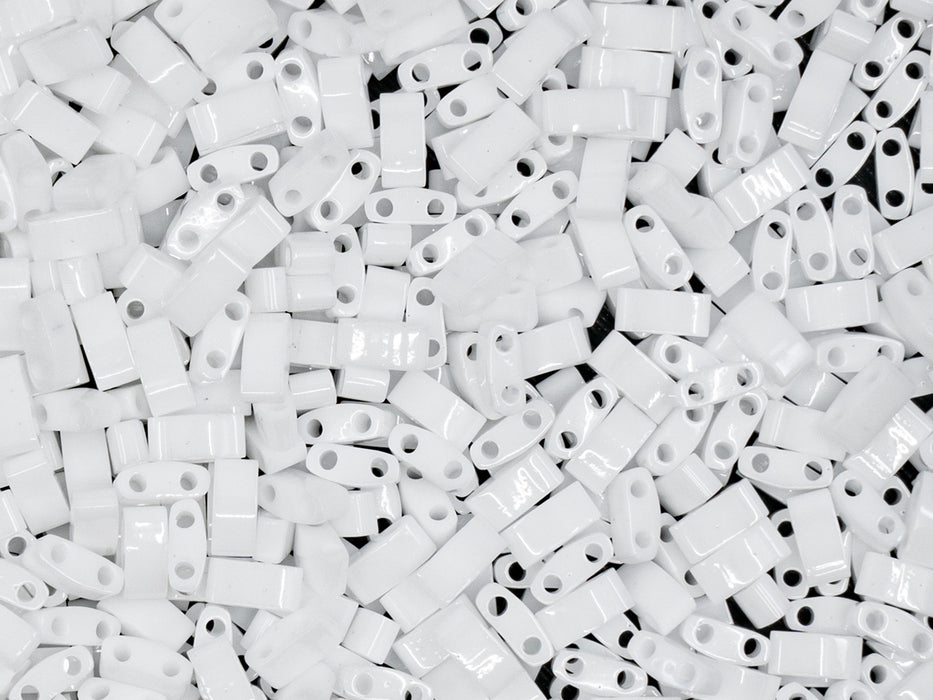 5 g Half Tila Beads 5x2.3x1.9 mm, 2 Holes, Opaque White, Miyuki Japanese Beads