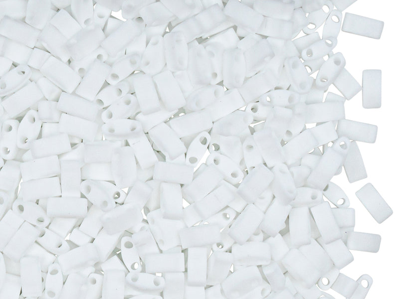 5 g Half Tila Beads 5x2.3x1.9 mm, 2 Holes, Opaque White Matted, Miyuki Japanese Beads
