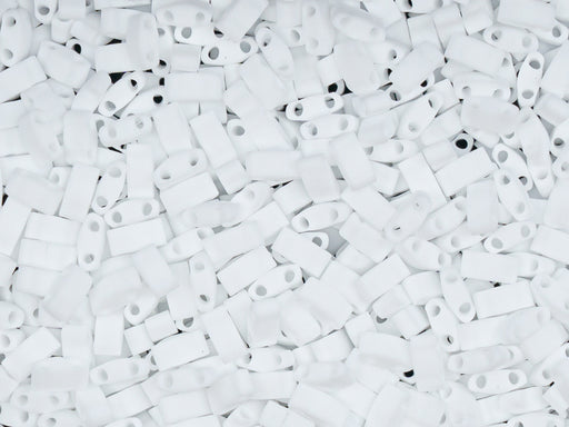 5 g Half Tila Beads 5x2.3x1.9 mm, 2 Holes, Opaque White Matted, Miyuki Japanese Beads