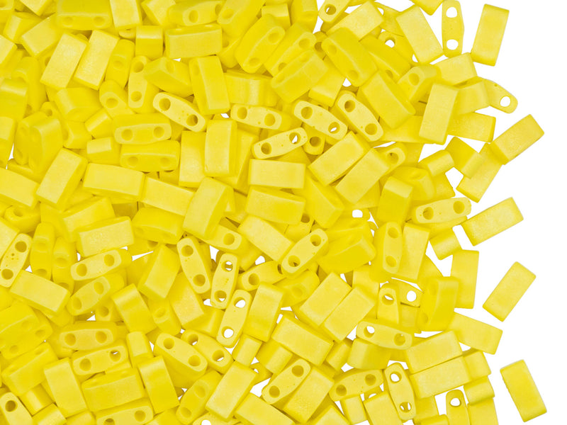 5 g Half Tila Beads 5x2.3x1.9 mm, 2 Holes, Opaque Yellow Matted AB, Miyuki Japanese Beads