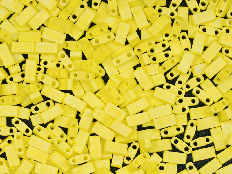 5 g Half Tila Beads 5x2.3x1.9 mm, 2 Holes, Opaque Yellow Matted AB, Miyuki Japanese Beads