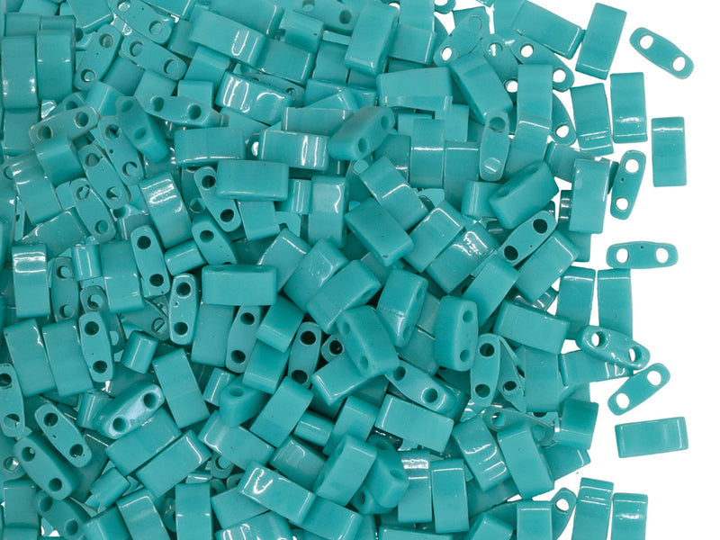 5 g Half Tila Beads 5x2.3x1.9 mm, 2 Holes, Opaque Turquoise Green, Miyuki Japanese Beads