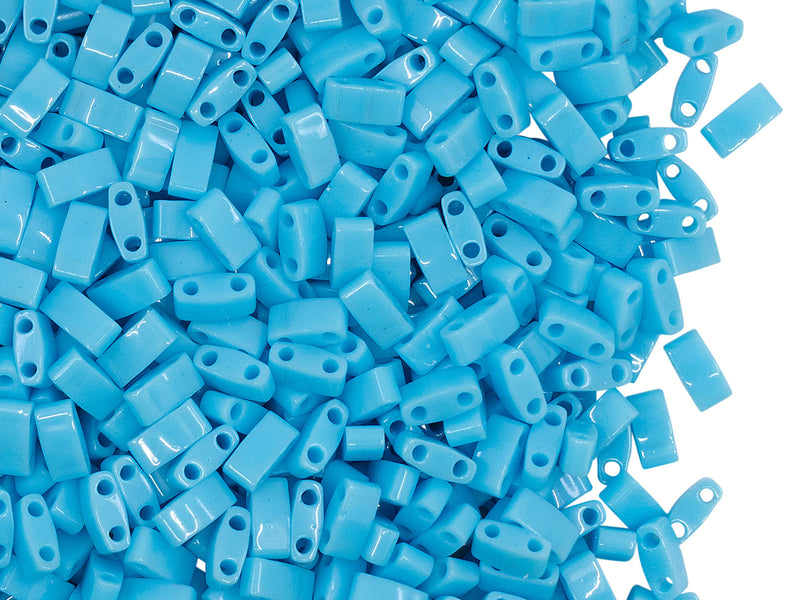 5 g Half Tila Beads 5x2.3x1.9 mm, 2 Holes, Opaque Turquoise Blue, Miyuki Japanese Beads