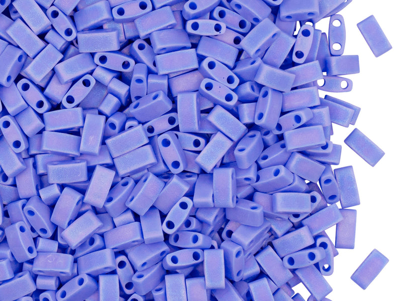 5 g Half Tila Beads 5x2.3x1.9 mm, 2 Holes, Opaque Periwinkle Matted AB, Miyuki Japanese Beads