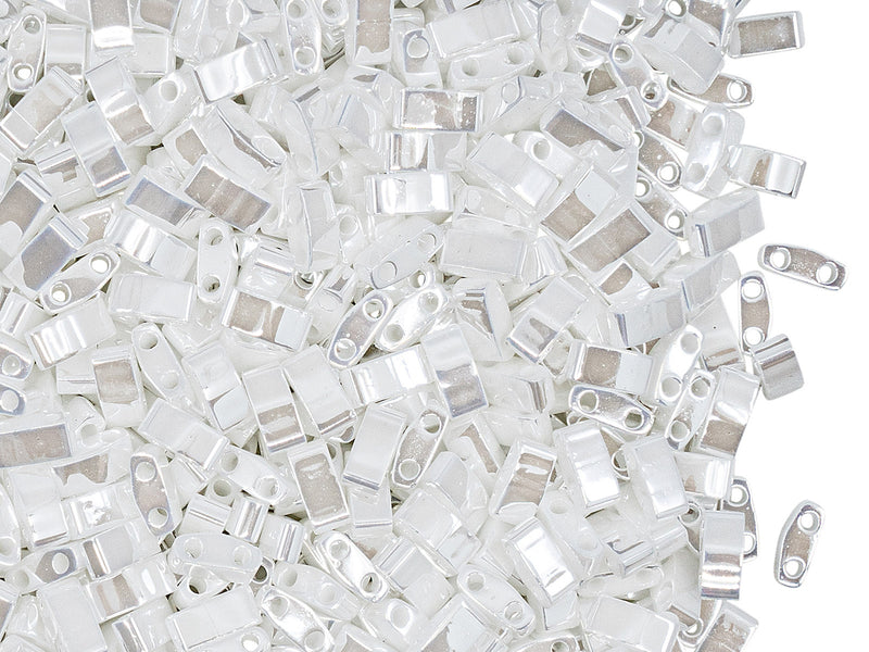 5 g Half Tila Beads 5x2.3x1.9 mm, 2 Holes, White Pearl Ceylon, Miyuki Japanese Beads