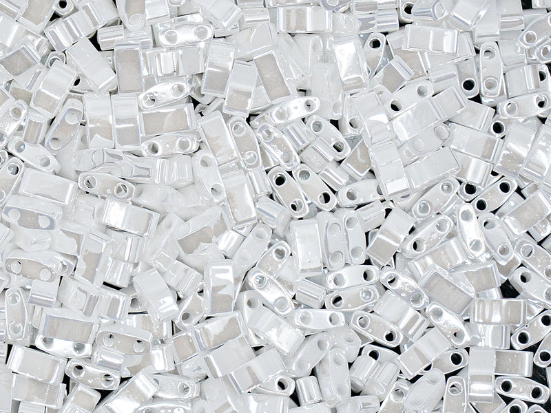 5 g Half Tila Beads 5x2.3x1.9 mm, 2 Holes, White Pearl Ceylon, Miyuki Japanese Beads