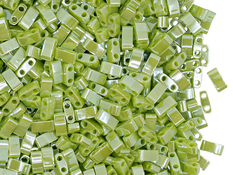 5 g Half Tila Beads 5x2.3x1.9 mm, 2 Holes, Opaque Chartreuse Luster, Miyuki Japanese Beads