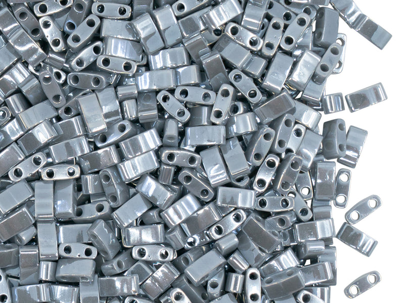 5 g Half Tila Beads 5x2.3x1.9 mm, 2 Holes, Opaque Grey Luster, Miyuki Japanese Beads