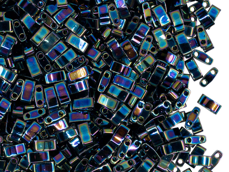 5 g Half Tila Beads 5x2.3x1.9 mm, 2 Holes, Metallic Variegated Blue Iris, Miyuki Japanese Beads