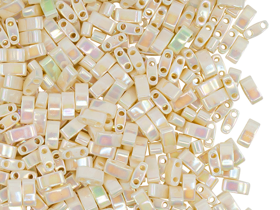 5 g Half Tila Beads 5x2.3x1.9 mm, 2 Holes, Ivory Pearl Ceylon AB, Miyuki Japanese Beads