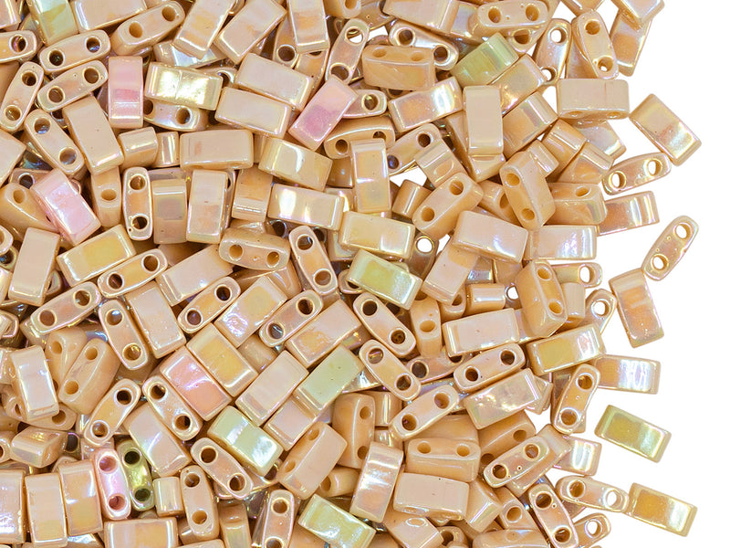 5 g Half Tila Beads 5x2.3x1.9 mm, 2 Holes, Opaque Pear AB, Miyuki Japanese Beads