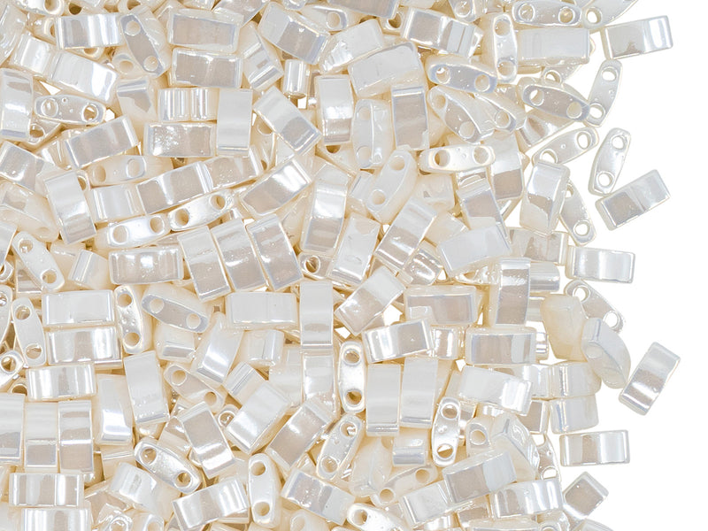 5 g Half Tila Beads 5x2.3x1.9 mm, 2 Holes, Antique Ivory Pearl Ceylon, Miyuki Japanese Beads
