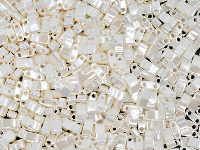 5 g Half Tila Beads 5x2.3x1.9 mm, 2 Holes, Antique Ivory Pearl Ceylon, Miyuki Japanese Beads