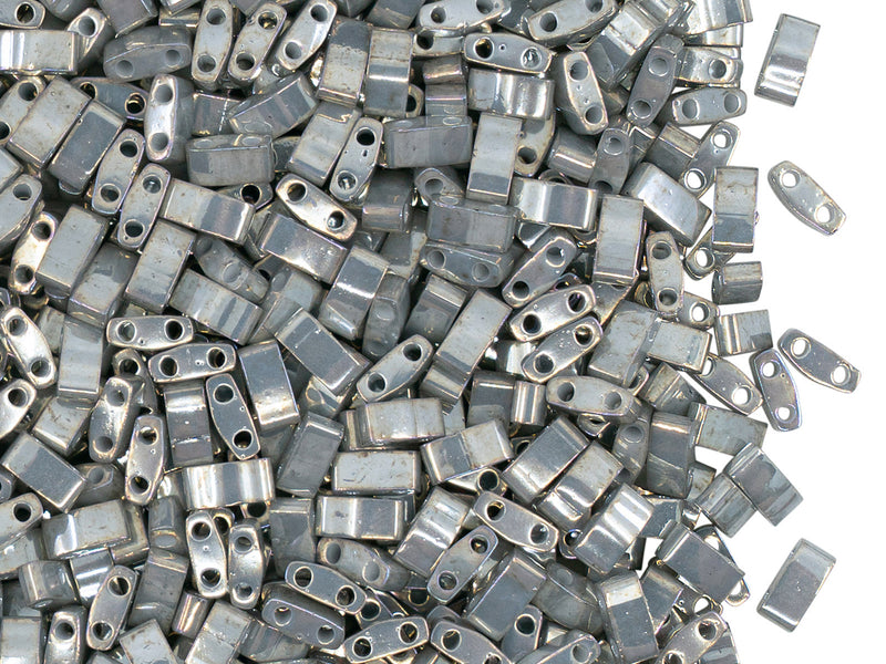 5 g Half Tila Beads 5x2.3x1.9 mm, 2 Holes, Opaque Smoke Grey Luster, Miyuki Japanese Beads