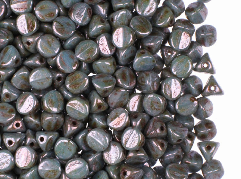 50 pcs Ilos® par Puca® Beads 5x5 mm, Opaque Mix Blue/Green Ceramic Look, Czech Glass