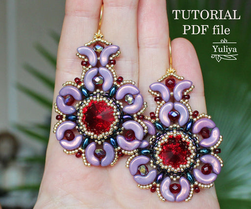PDF Tutorial Garnet Flower Earrings
