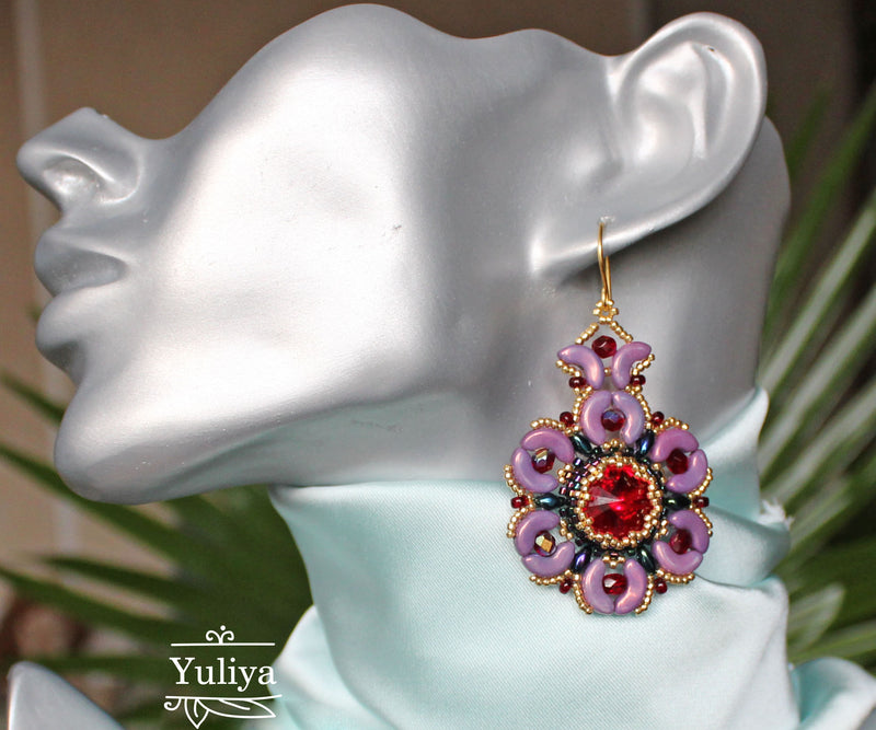 PDF Tutorial Garnet Flower Earrings