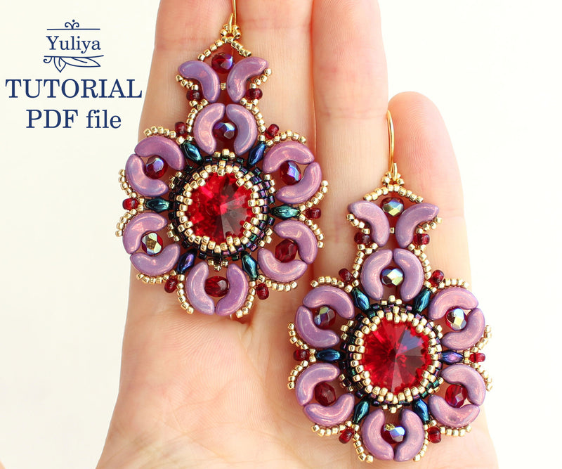 PDF Tutorial Garnet Flower Earrings