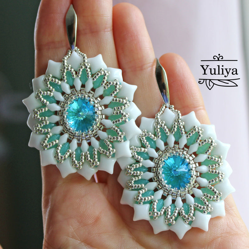 PDF Tutorial Aqua Flower Earrings