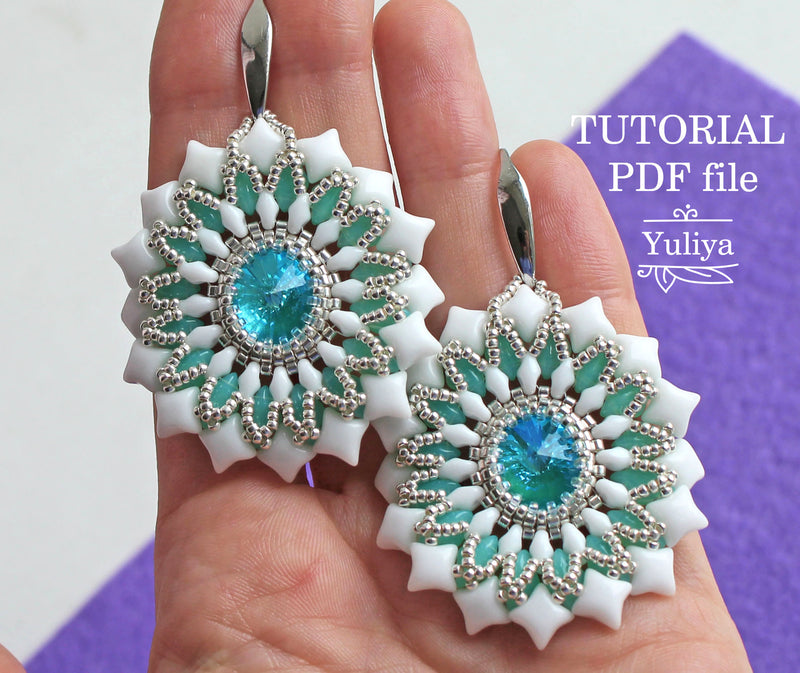PDF Tutorial Aqua Flower Earrings