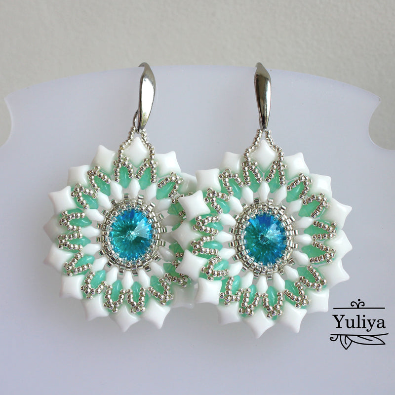 PDF Tutorial Aqua Flower Earrings