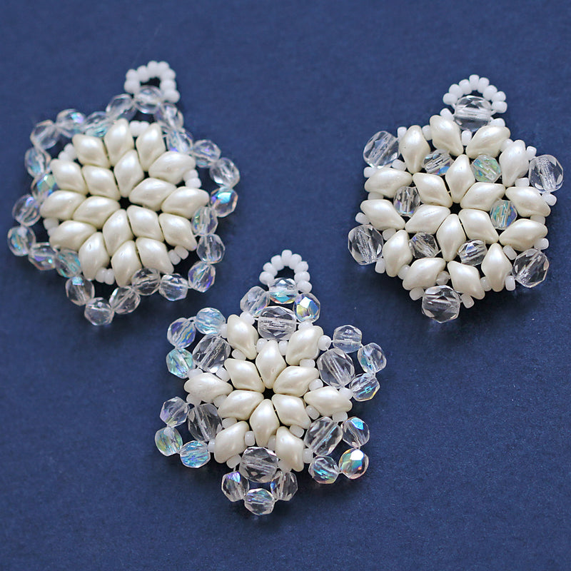 Exclusive Beading KIT “3 Snowflakes” (DIY beaded jewelry making), White